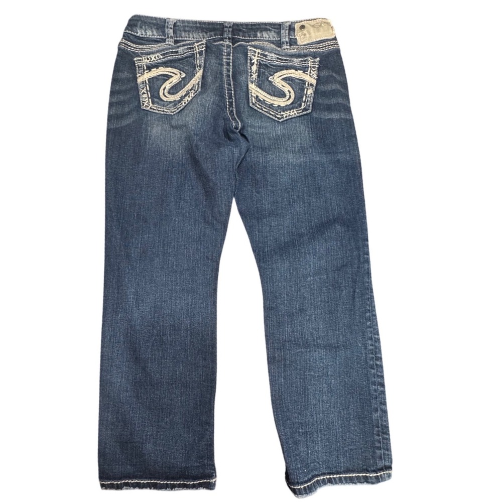 Silver Jeans Co Tuesday Low Capri Women 32 Embroidered Blue Thick Stitch Y2K